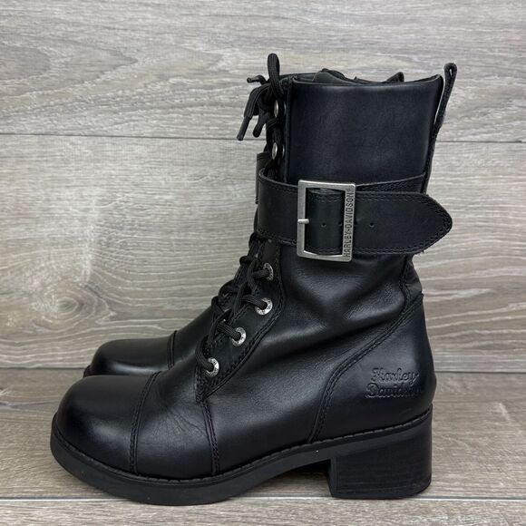 Harley-Davidson Jammie Women's Sz 8M Black Leather Buckle Zip Moto Boots D85259 - Picture 3 of 12